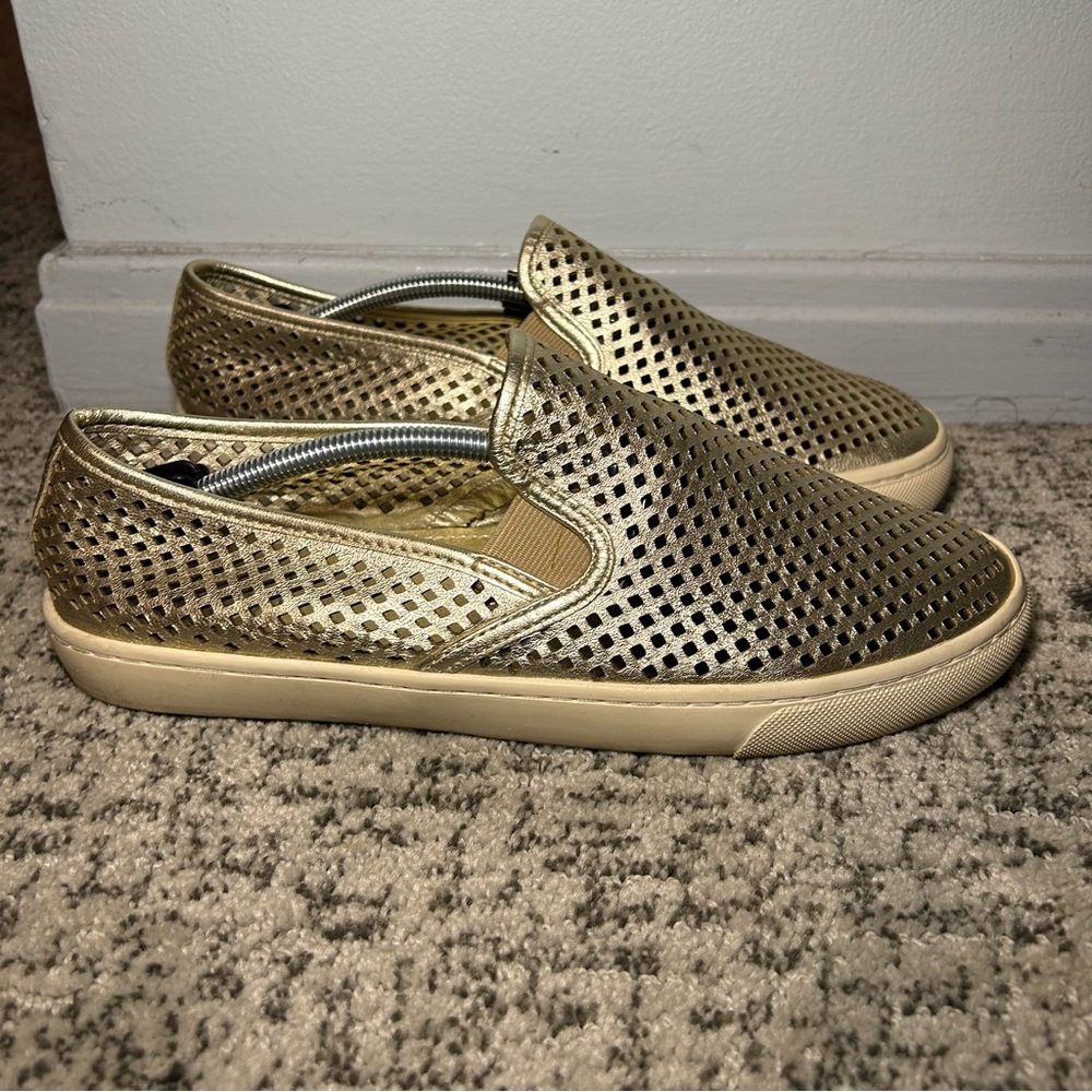 Tory Burch Leather Jesse Gold Perforated Slip-On Loafers Size 9.5